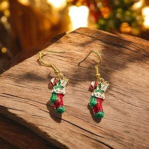 Christmas Stocking Holiday Festive Dangle Earrings